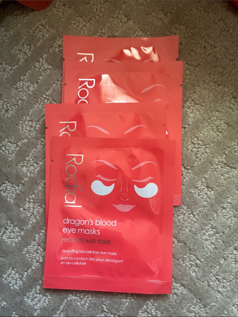 4 X RODIAL Dragon's Blood Eye Masks 5g hydrate and tone depuffing bio-cellulose